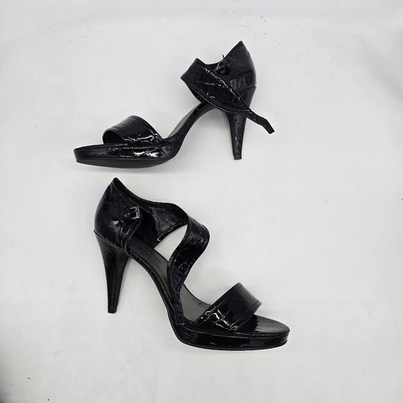 Apostrophe Shoe Women 11M Black Faux Croc High Heels Open Toe Platform - Picture 9 of 10